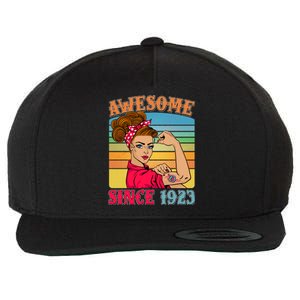 Awesome Since 1923 100th Birthday Messy Bun Rosie The Riveter Wool Snapback Cap