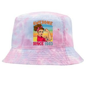 Awesome Since 1923 100th Birthday Messy Bun Rosie The Riveter Tie-Dyed Bucket Hat