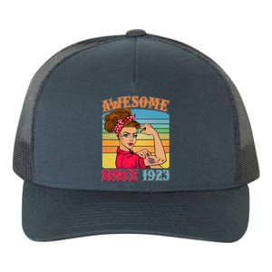 Awesome Since 1923 100th Birthday Messy Bun Rosie The Riveter Yupoong Adult 5-Panel Trucker Hat