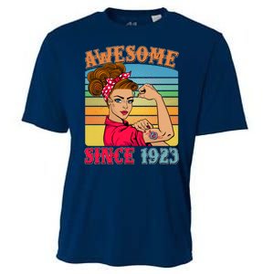 Awesome Since 1923 100th Birthday Messy Bun Rosie The Riveter Cooling Performance Crew T-Shirt