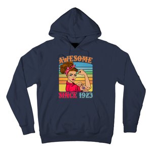 Awesome Since 1923 100th Birthday Messy Bun Rosie The Riveter Hoodie