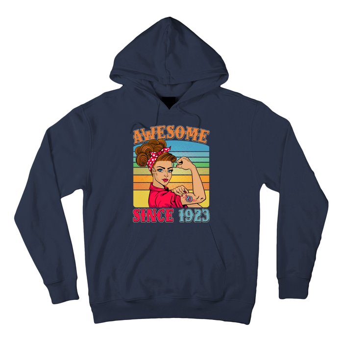 Awesome Since 1923 100th Birthday Messy Bun Rosie The Riveter Hoodie