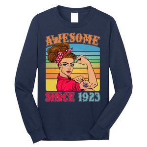 Awesome Since 1923 100th Birthday Messy Bun Rosie The Riveter Long Sleeve Shirt