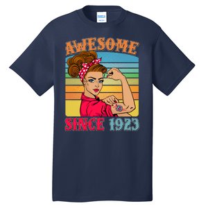 Awesome Since 1923 100th Birthday Messy Bun Rosie The Riveter Tall T-Shirt