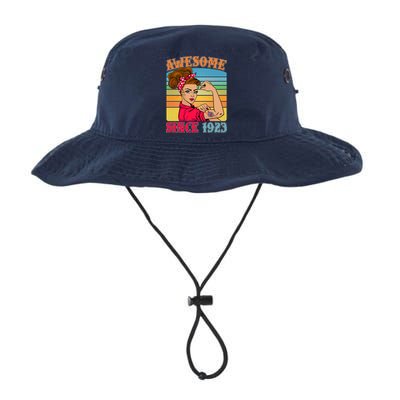 Awesome Since 1923 100th Birthday Messy Bun Rosie The Riveter Bucket Hat