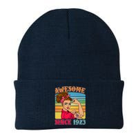 Awesome Since 1923 100th Birthday Messy Bun Rosie The Riveter Knit Cap Winter Beanie