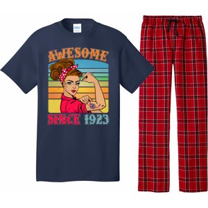 Awesome Since 1923 100th Birthday Messy Bun Rosie The Riveter Pajama Set