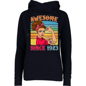 Awesome Since 1923 100th Birthday Messy Bun Rosie The Riveter Womens Funnel Neck Pullover Hood