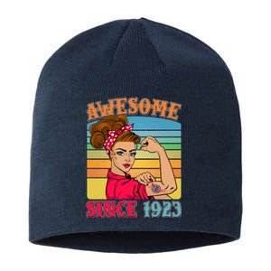 Awesome Since 1923 100th Birthday Messy Bun Rosie The Riveter Sustainable Beanie