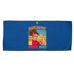 Awesome Since 1923 100th Birthday Messy Bun Rosie The Riveter Large Microfiber Waffle Golf Towel