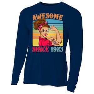 Awesome Since 1923 100th Birthday Messy Bun Rosie The Riveter Cooling Performance Long Sleeve Crew