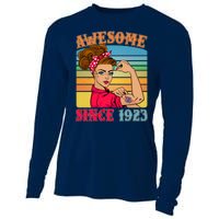 Awesome Since 1923 100th Birthday Messy Bun Rosie The Riveter Cooling Performance Long Sleeve Crew