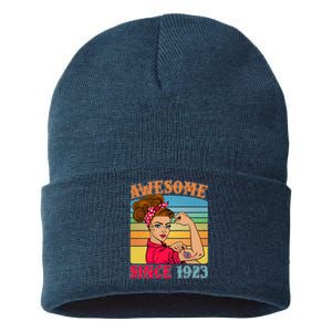 Awesome Since 1923 100th Birthday Messy Bun Rosie The Riveter Sustainable Knit Beanie