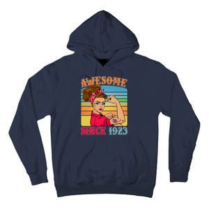 Awesome Since 1923 100th Birthday Messy Bun Rosie The Riveter Tall Hoodie