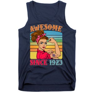 Awesome Since 1923 100th Birthday Messy Bun Rosie The Riveter Tank Top