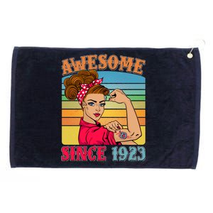 Awesome Since 1923 100th Birthday Messy Bun Rosie The Riveter Grommeted Golf Towel