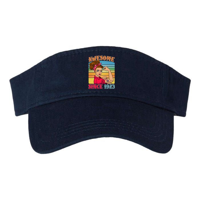 Awesome Since 1923 100th Birthday Messy Bun Rosie The Riveter Valucap Bio-Washed Visor