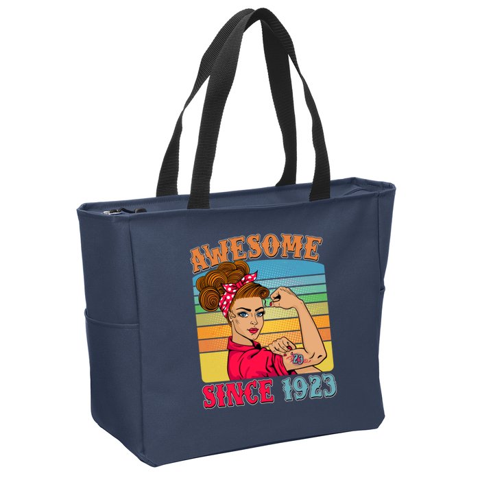 Awesome Since 1923 100th Birthday Messy Bun Rosie The Riveter Zip Tote Bag