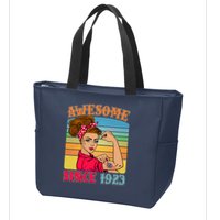 Awesome Since 1923 100th Birthday Messy Bun Rosie The Riveter Zip Tote Bag