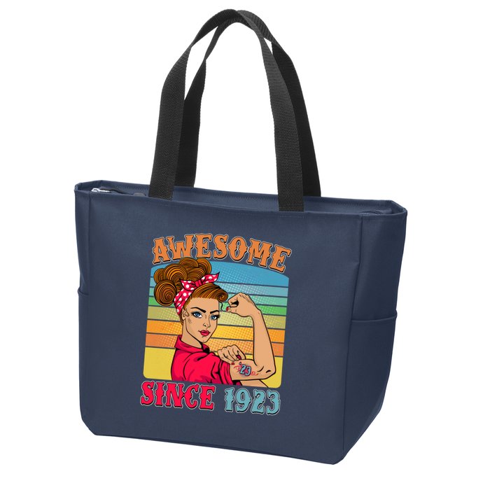 Awesome Since 1923 100th Birthday Messy Bun Rosie The Riveter Zip Tote Bag
