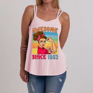 Awesome Since 1923 100th Birthday Messy Bun Rosie The Riveter Women's Strappy Tank