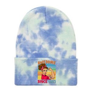 Awesome Since 1923 100th Birthday Messy Bun Rosie The Riveter Tie Dye 12in Knit Beanie