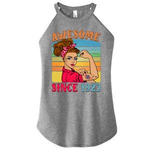 Awesome Since 1923 100th Birthday Messy Bun Rosie The Riveter Women’s Perfect Tri Rocker Tank