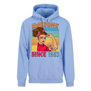 Awesome Since 1923 100th Birthday Messy Bun Rosie The Riveter Unisex Surf Hoodie