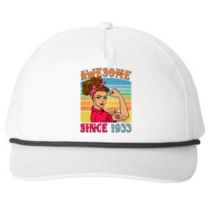 Awesome Since 1933 90th Birthday Messy Bun Rosie The Riveter Snapback Five-Panel Rope Hat