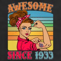 Awesome Since 1933 90th Birthday Messy Bun Rosie The Riveter Trucker Hat