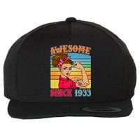 Awesome Since 1933 90th Birthday Messy Bun Rosie The Riveter Wool Snapback Cap