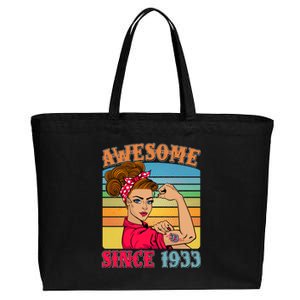 Awesome Since 1933 90th Birthday Messy Bun Rosie The Riveter Cotton Canvas Jumbo Tote