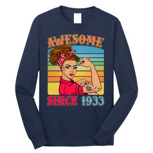 Awesome Since 1933 90th Birthday Messy Bun Rosie The Riveter Long Sleeve Shirt