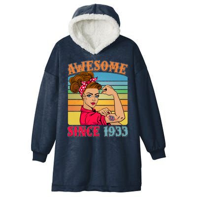 Awesome Since 1933 90th Birthday Messy Bun Rosie The Riveter Hooded Wearable Blanket