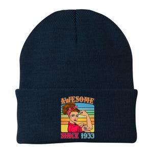 Awesome Since 1933 90th Birthday Messy Bun Rosie The Riveter Knit Cap Winter Beanie