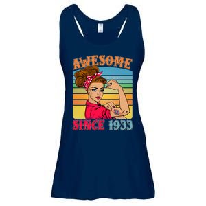 Awesome Since 1933 90th Birthday Messy Bun Rosie The Riveter Ladies Essential Flowy Tank