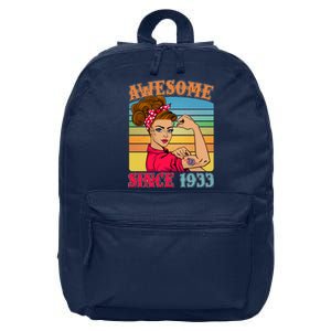 Awesome Since 1933 90th Birthday Messy Bun Rosie The Riveter 16 in Basic Backpack