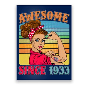 Awesome Since 1933 90th Birthday Messy Bun Rosie The Riveter Poster