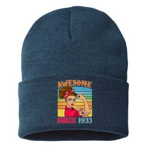 Awesome Since 1933 90th Birthday Messy Bun Rosie The Riveter Sustainable Knit Beanie