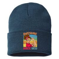 Awesome Since 1933 90th Birthday Messy Bun Rosie The Riveter Sustainable Knit Beanie