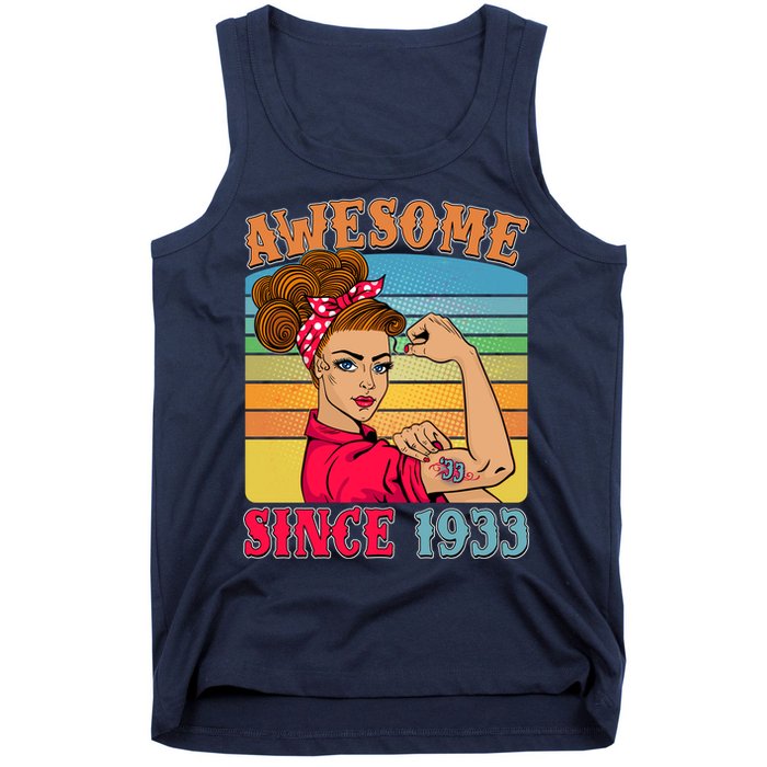 Awesome Since 1933 90th Birthday Messy Bun Rosie The Riveter Tank Top