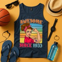 Awesome Since 1933 90th Birthday Messy Bun Rosie The Riveter Tank Top