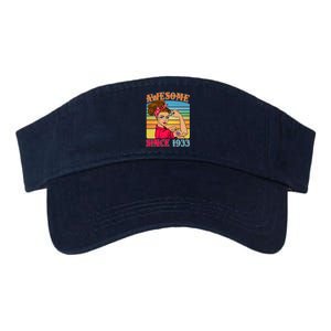 Awesome Since 1933 90th Birthday Messy Bun Rosie The Riveter Valucap Bio-Washed Visor