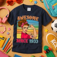 Awesome Since 1933 90th Birthday Messy Bun Rosie The Riveter Kids T-Shirt