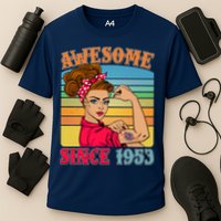 Awesome Since 1953 70th Birthday Messy Bun Rosie The Riveter Performance Shirt