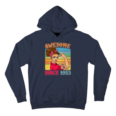 Awesome Since 1953 70th Birthday Messy Bun Rosie The Riveter Hoodie