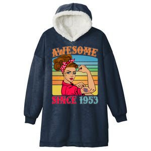 Awesome Since 1953 70th Birthday Messy Bun Rosie The Riveter Hooded Wearable Blanket