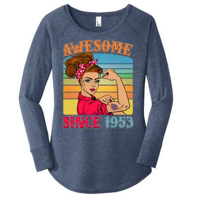 Awesome Since 1953 70th Birthday Messy Bun Rosie The Riveter Women's Perfect Tri Tunic Long Sleeve Shirt