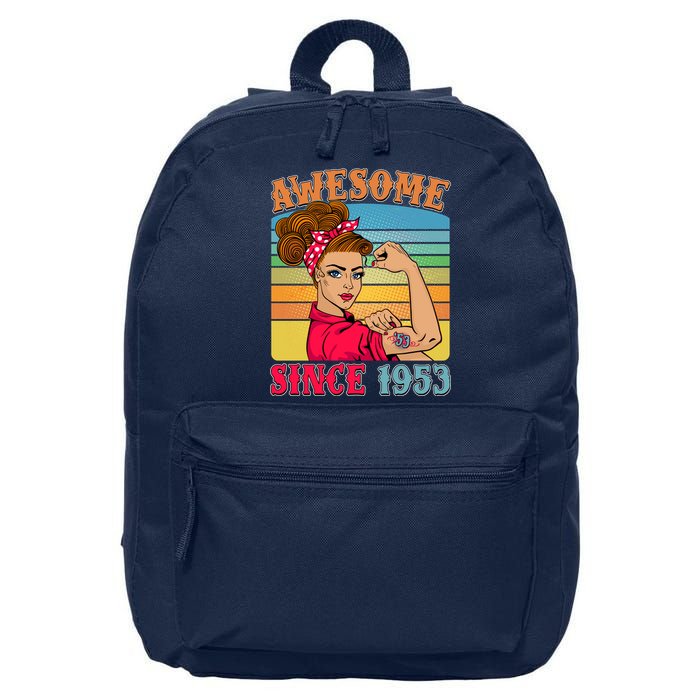 Awesome Since 1953 70th Birthday Messy Bun Rosie The Riveter 16 in Basic Backpack