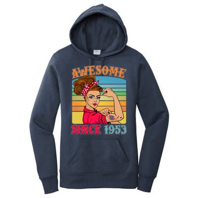 Awesome Since 1953 70th Birthday Messy Bun Rosie The Riveter Women's Pullover Hoodie